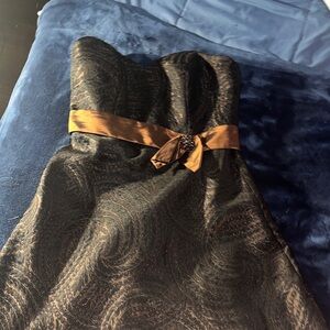 David's Bridal Black Dress with Brown Accents